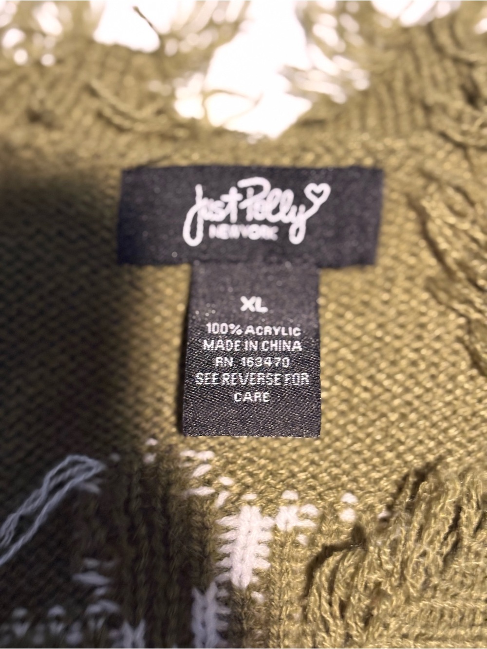 Just Polly Distressed Daisy Knit Pullover Sweater in olive green xl - Picture 9 of 9